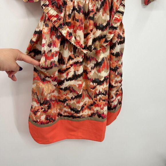 ELIZA J Orange Brown Cream Smock Waist 3/4 Sleeve Cold Shoulder Sheath Dress 8 - Picture 5 of 9
